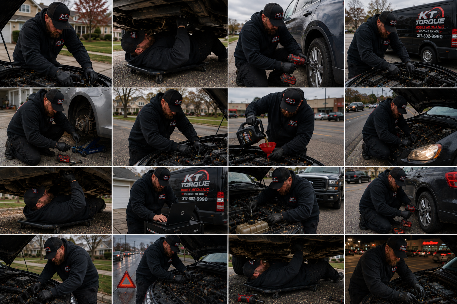 KT Torque mobile mechanic working on vehicles in driveways, parking lots and roadside locations